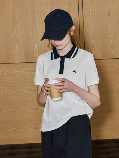 Kuhnmavie Chic Color Block Short-Sleeve T-Shirt Women's 2026 Summer New Embroidered Commuter Versatile Polo Shirt