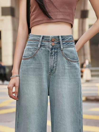 2025 Spring New Light Blue High Waist Slimming Loose Wide Leg Jeans Women's Straight Leg Versatile Drape Trousers