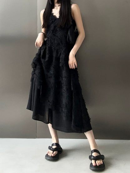 PAPERLLL Xinjian temperament white multi-layer suspender dress women's summer feather tassel waist mid-length skirt