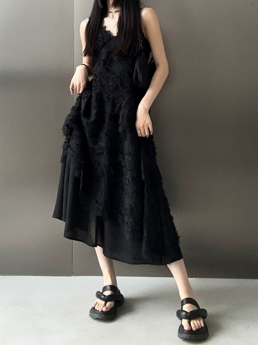 PAPERLLL Xinjian temperament white multi-layer suspender dress women's summer feather tassel waist mid-length skirt