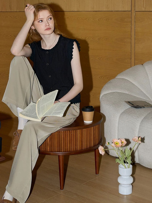 Kuhnmavie Korean Style Pleated Sleeveless Shirt for Women, 2026 Early Spring New Style, High-End Niche Top