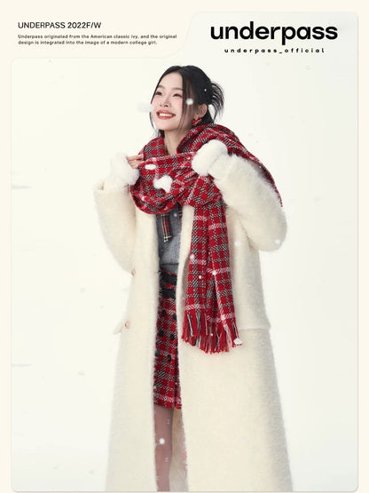 underpass original Christmas white plush loop wool quilted coat with atmospheric long woolen coat for women