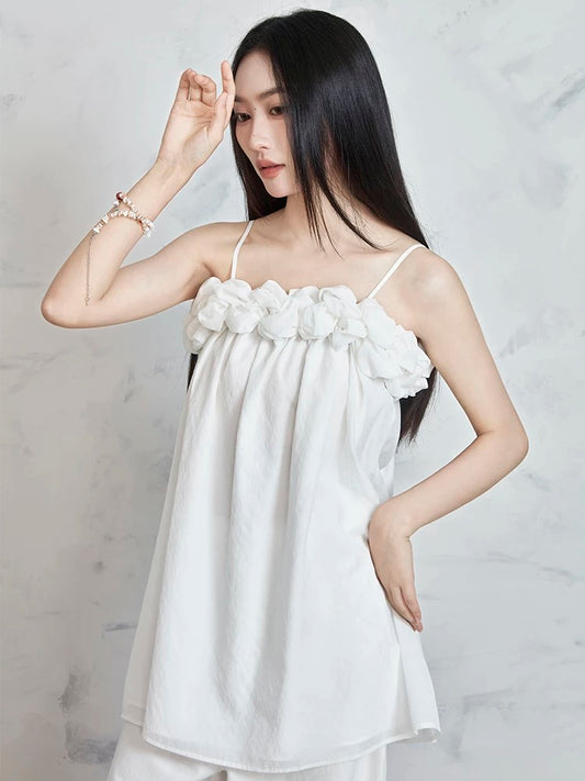 MOVE BY original design sweet and gentle style one-shoulder top for women with high-end romantic off-shoulder Tencel straps