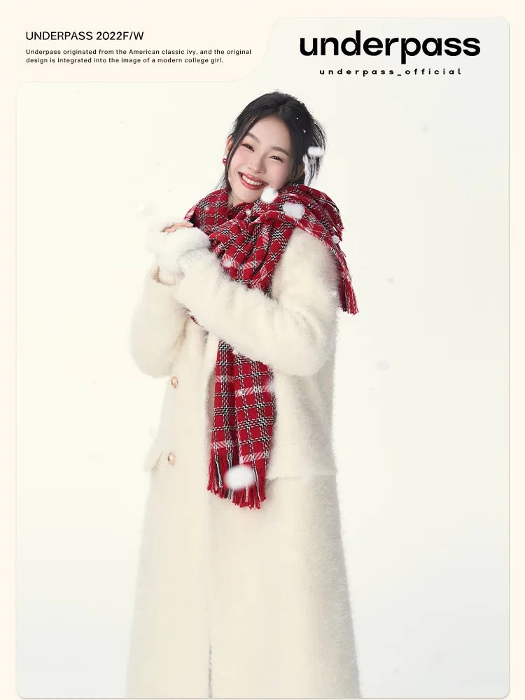 underpass original Christmas white plush loop wool quilted coat with atmospheric long woolen coat for women