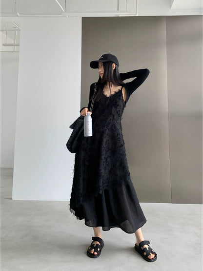 PAPERLLL Xinjian temperament white multi-layer suspender dress women's summer feather tassel waist mid-length skirt