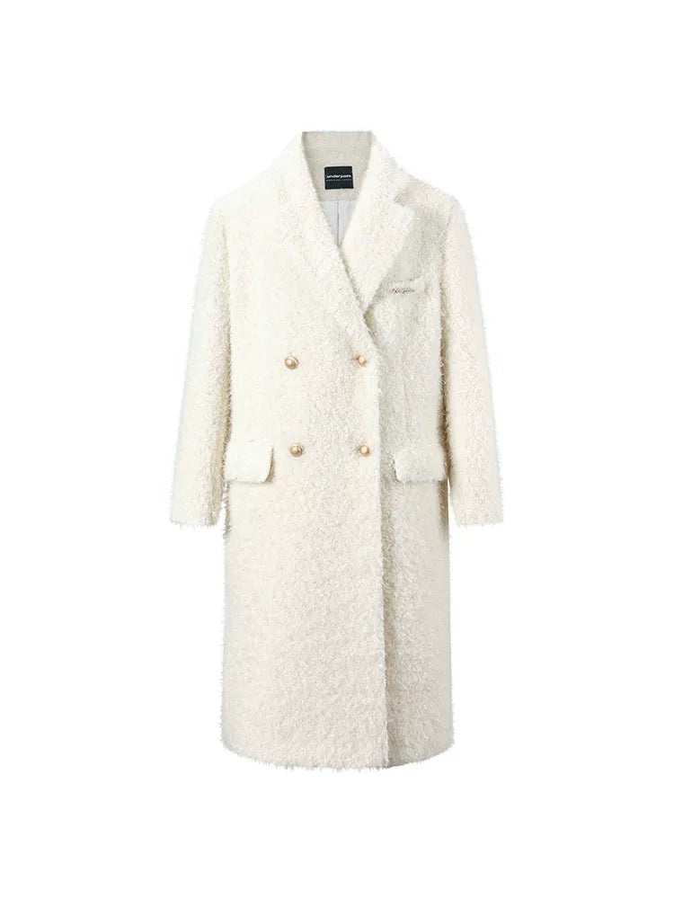 underpass original Christmas white plush loop wool quilted coat with atmospheric long woolen coat for women
