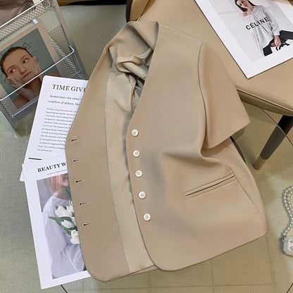 Khaki small fragrant style suit jacket for women 2024 summer new Korean style fashion casual light luxury commuting small suit