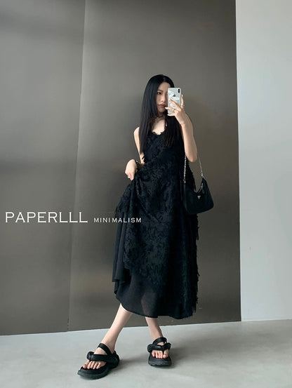 PAPERLLL Xinjian temperament white multi-layer suspender dress women's summer feather tassel waist mid-length skirt