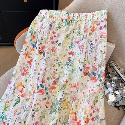 Korean style colorful floral ruffled fishtail skirt for women summer small fresh high waist fashionable a-line chiffon long skirt
