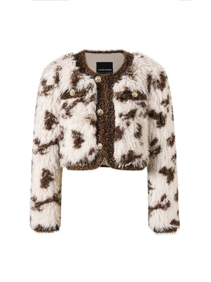 Underpass original design white coffee color matching small fragrance round neck warm furry fur short coat for women
