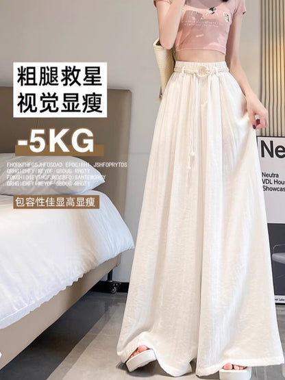 Linen ice silk Yamamoto skirt pants women's summer thin elastic waist slim drape large swing fluttering casual wide leg pants