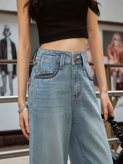 High waist loose drape Tencel wide leg jeans women's straight 2024 summer new thin cool feeling trousers