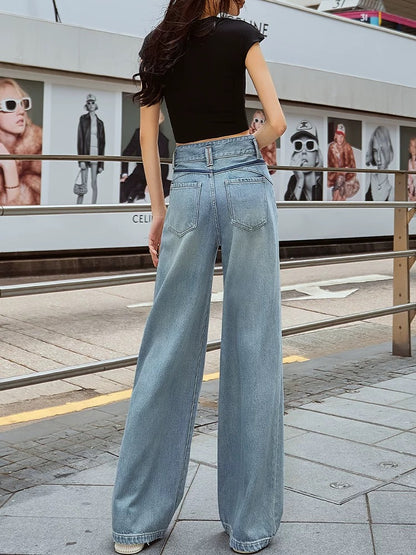 High waist loose drape Tencel wide leg jeans women's straight 2024 summer new thin cool feeling trousers