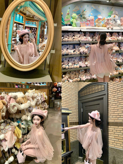 Hotdog is spicy! [Qingyue Xiaozhan] French-style hollowed-out mesh long-sleeved women's spring and autumn cover-up.