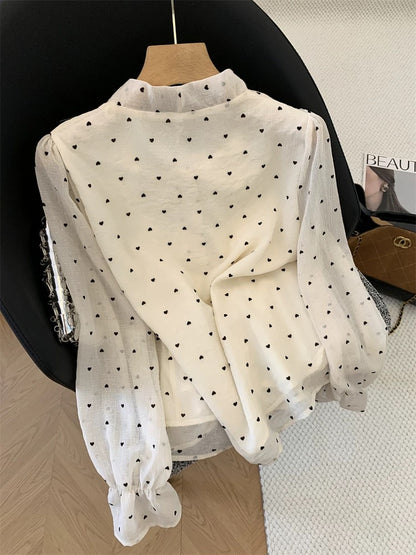 Jade Closet flagship store recommendation: A sophisticated French-style sweet long-sleeved babydoll blouse with a tie bow.