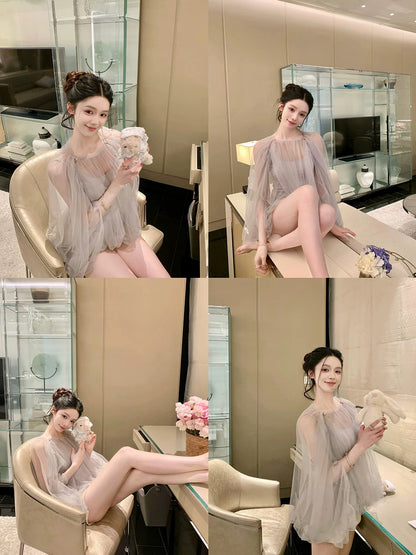 Hotdog is spicy! [Qingyue Xiaozhan] French-style hollowed-out mesh long-sleeved women's spring and autumn cover-up.