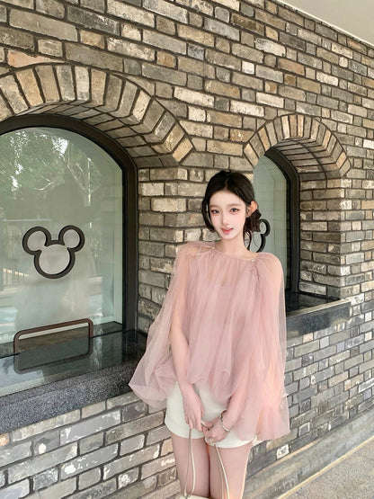 Hotdog is spicy! [Qingyue Xiaozhan] French-style hollowed-out mesh long-sleeved women's spring and autumn cover-up.