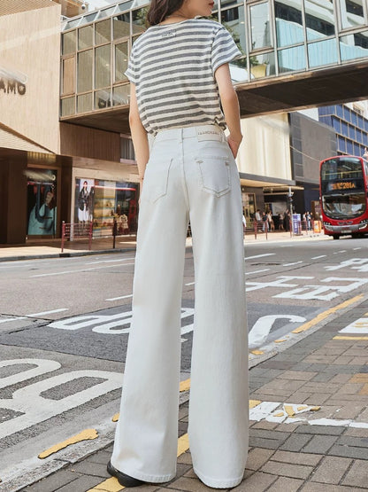 2025 summer new designer style off-white high waist straight wide leg jeans women's drape slim trousers
