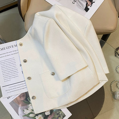 White small fragrant style suit jacket for women 2024 summer new Korean version high-end all-match temperament short-sleeved top for ladies