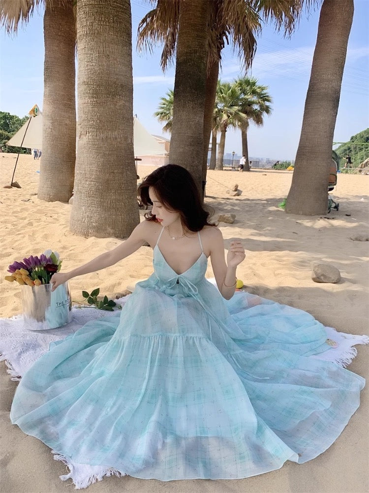 French style super hot halter neck suspender dress fairy summer super fairy seaside holiday style Sanya beach long skirt
