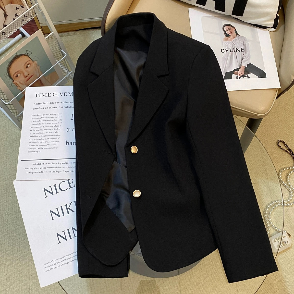 Black short blazer for women 2024 new Korean style casual, high-end, versatile and temperamental small suit