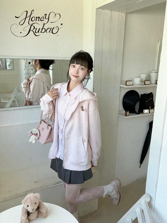 honeyrubao cute dachshund puppy sakura girl pink cute loose sweatshirt jacket