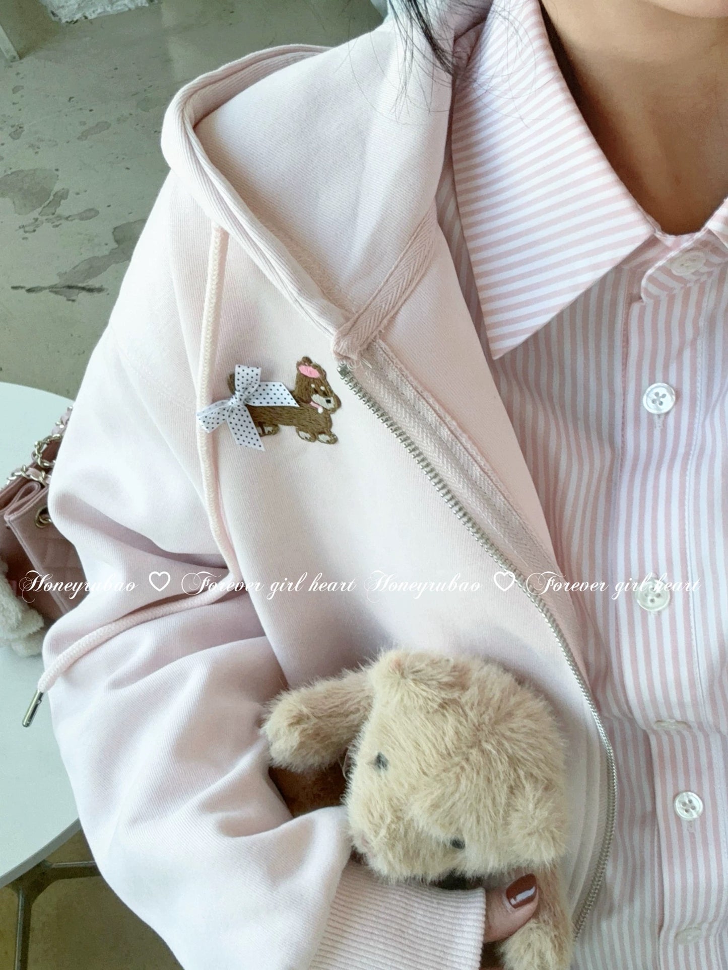 honeyrubao cute dachshund puppy sakura girl pink cute loose sweatshirt jacket