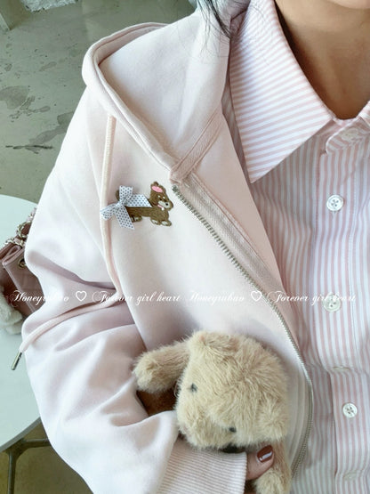 honeyrubao cute dachshund puppy sakura girl pink cute loose sweatshirt jacket