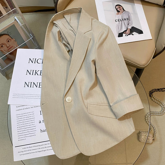 Beige short blazer for women 2024 summer new thin style fashionable comfortable trend versatile small suit