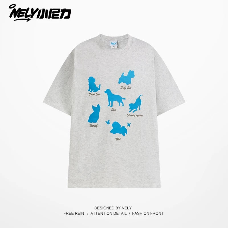 NELY Little Nelly Fashion Brand Summer Funny Cartoon Puppy Short-sleeved T-shirt for Men and Women Loose Lazy Cotton Couple Half-sleeved