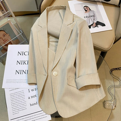 Beige short blazer for women 2024 summer new thin style fashionable comfortable trend versatile small suit