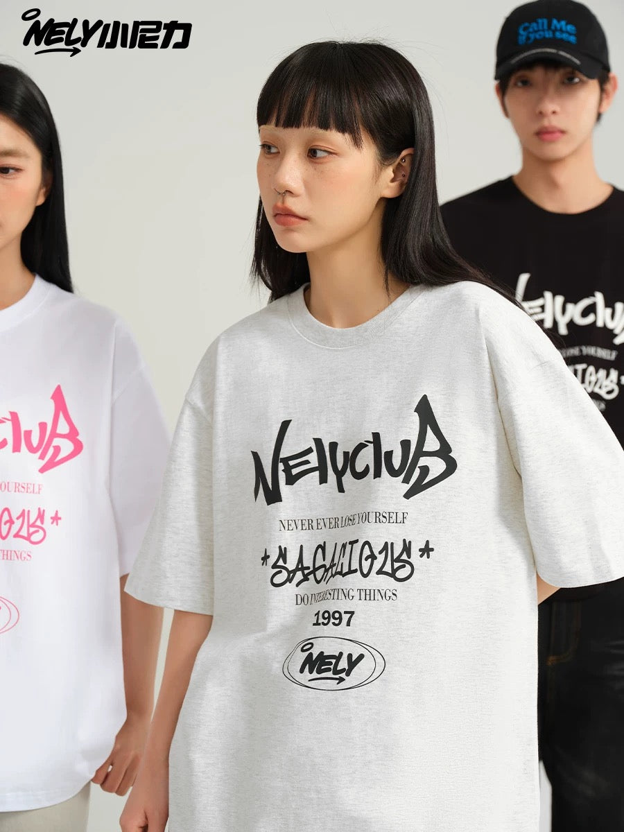 NELY Little Nelly Summer American Dopamine Short-sleeved T-shirt Heavy Cotton All-match Men and Women Loose Couple Tops