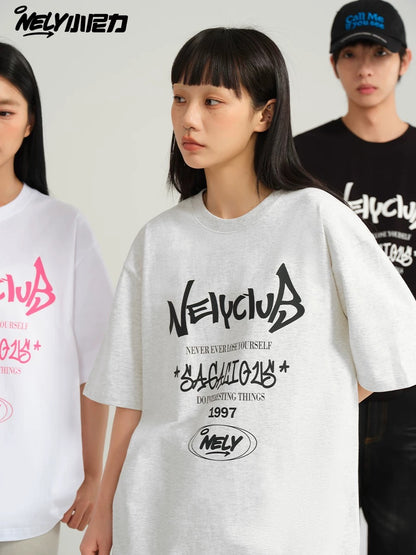 NELY Little Nelly Summer American Dopamine Short-sleeved T-shirt Heavy Cotton All-match Men and Women Loose Couple Tops