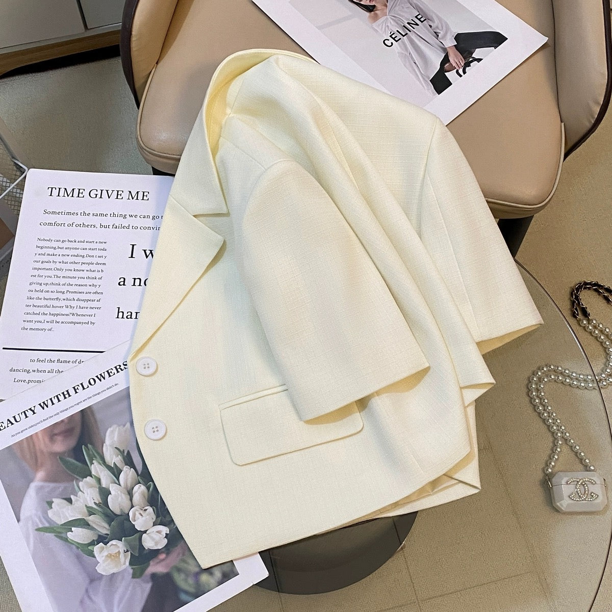 Off-white small fragrant style suit jacket for women 2024 summer new trend lady style fashionable temperament versatile top
