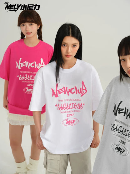 NELY Little Nelly Summer American Dopamine Short-sleeved T-shirt Heavy Cotton All-match Men and Women Loose Couple Tops