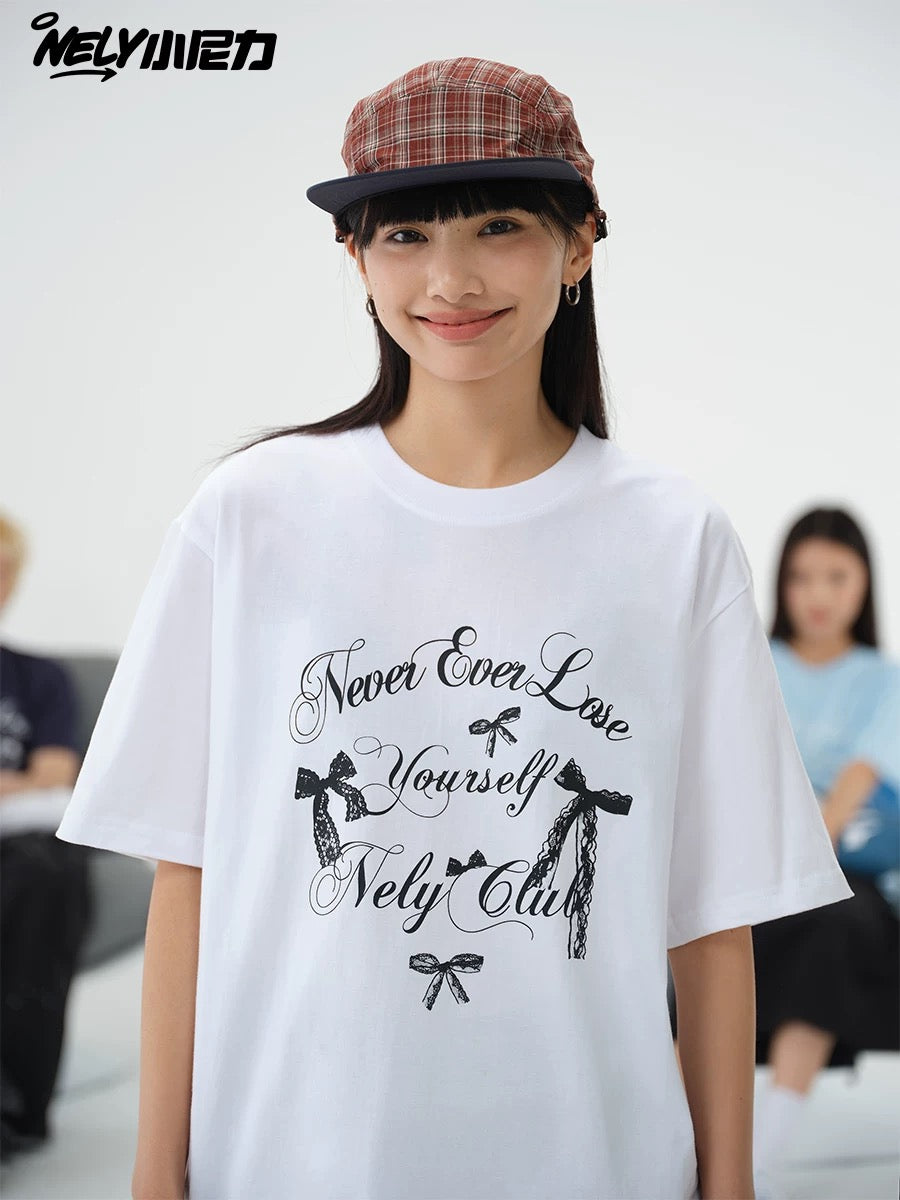 NELY Little Nelly Butterfly Print Short-sleeved T-shirt for Men and Women 2025 Summer New Cotton Top Loose Half Sleeve
