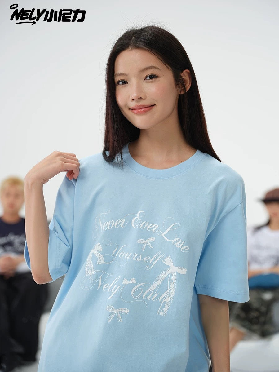 NELY Little Nelly Butterfly Print Short-sleeved T-shirt for Men and Women 2025 Summer New Cotton Top Loose Half Sleeve