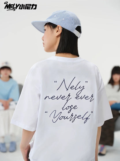 NELY Xiao Nili 2025 summer new graffiti hand-painted letters American short-sleeved T-shirt men and women loose half-sleeved tee