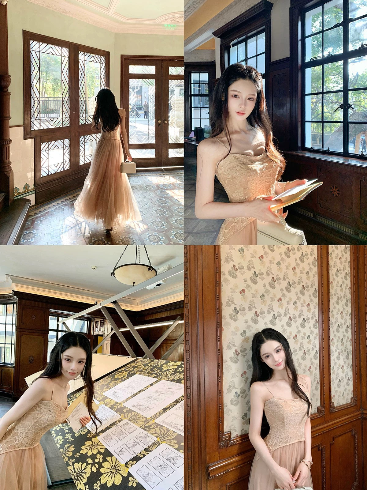 Hotdog is hot! 【Mermaid Dance】Lace-trimmed tulle Korean style fitted waist elegant suspender dress
