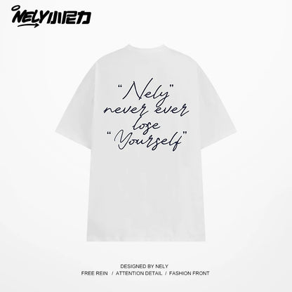 NELY Xiao Nili 2025 summer new graffiti hand-painted letters American short-sleeved T-shirt men and women loose half-sleeved tee