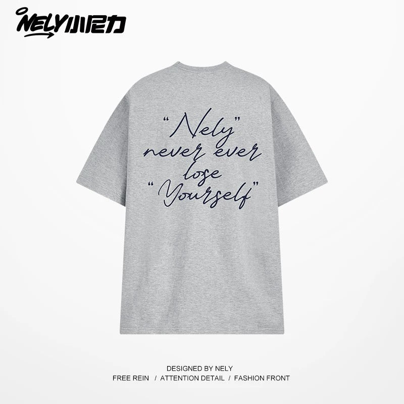 NELY Xiao Nili 2025 summer new graffiti hand-painted letters American short-sleeved T-shirt men and women loose half-sleeved tee