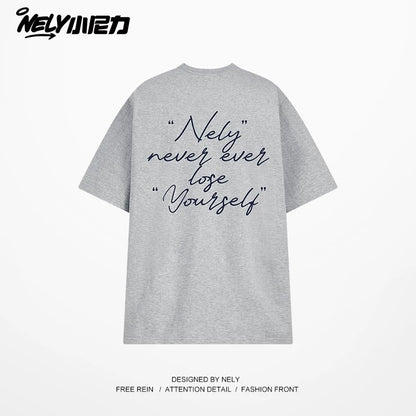 NELY Xiao Nili 2025 summer new graffiti hand-painted letters American short-sleeved T-shirt men and women loose half-sleeved tee