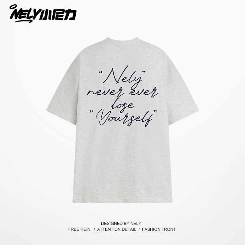 NELY Xiao Nili 2025 summer new graffiti hand-painted letters American short-sleeved T-shirt men and women loose half-sleeved tee