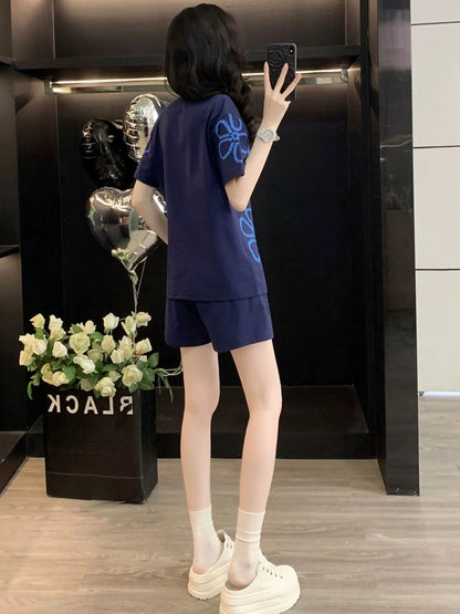 Western style fashion short-sleeved sports suit women's summer 2025 casual loose shorts two-piece suit student trend running slim