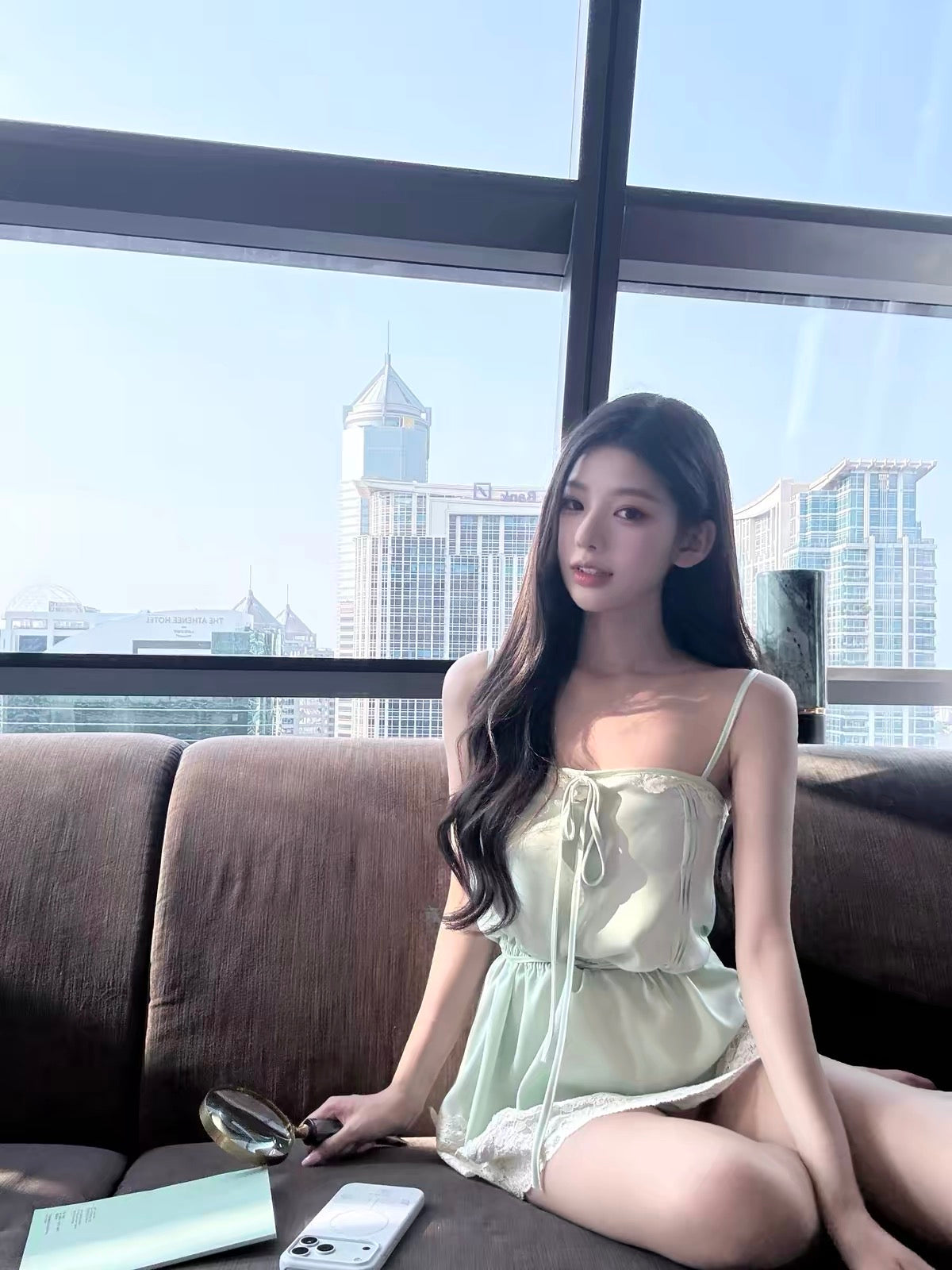 kubiliv [Mint Summer] Mint Green Drawstring Lace Camisole Dress – Slim-Fit Mini Dress