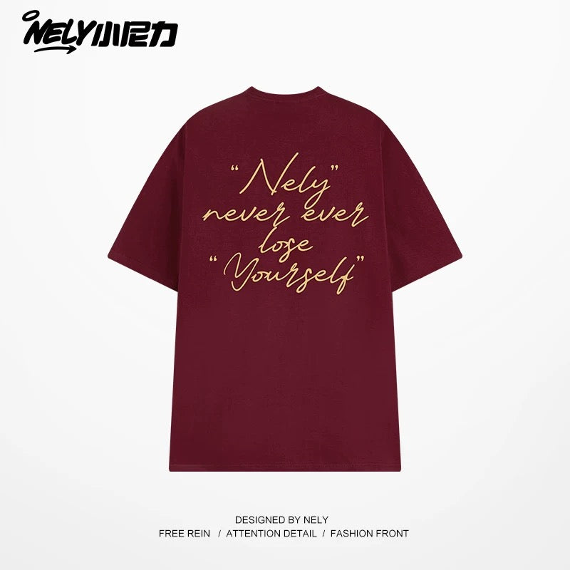 NELY Xiao Nili 2025 summer new graffiti hand-painted letters American short-sleeved T-shirt men and women loose half-sleeved tee