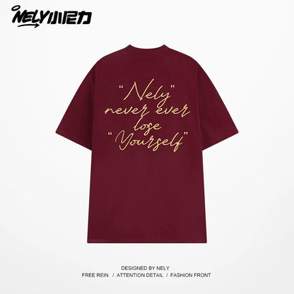 NELY Xiao Nili 2025 summer new graffiti hand-painted letters American short-sleeved T-shirt men and women loose half-sleeved tee