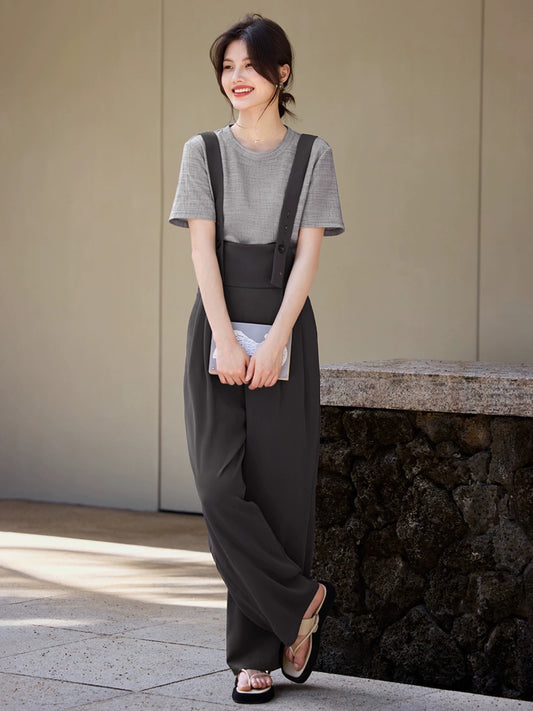 XWI/Xinwei fashion age-reducing casual suit women's summer niche design short-sleeved T-shirt overalls two-piece set