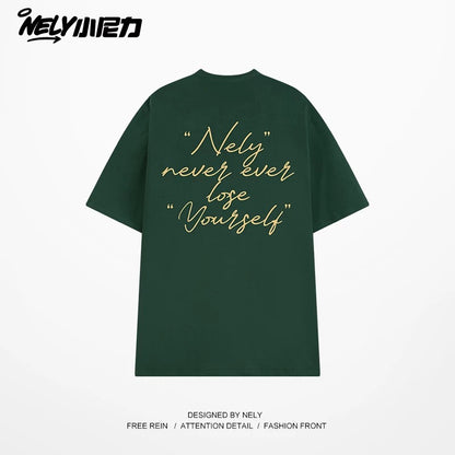 NELY Xiao Nili 2025 summer new graffiti hand-painted letters American short-sleeved T-shirt men and women loose half-sleeved tee