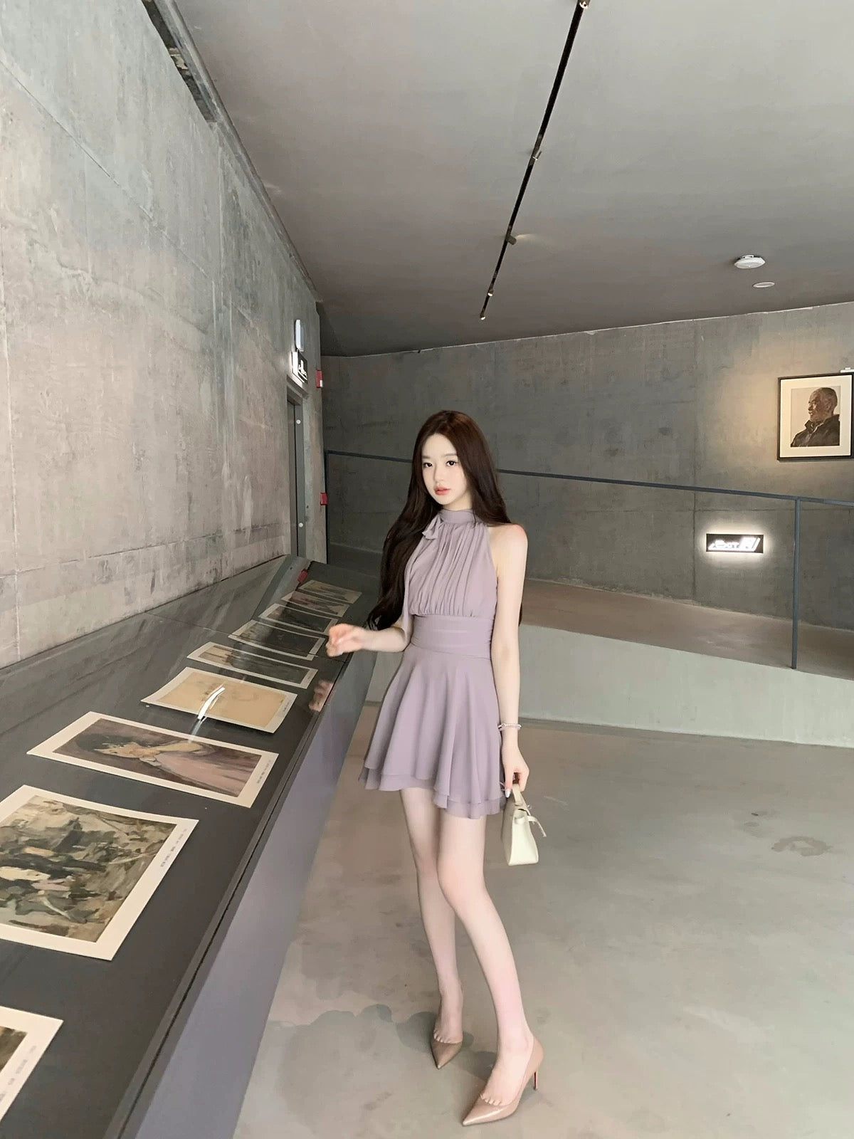 Hotdog is hot! [Romantic Purple Island] High-end elegant purple off-shoulder tie-up dress